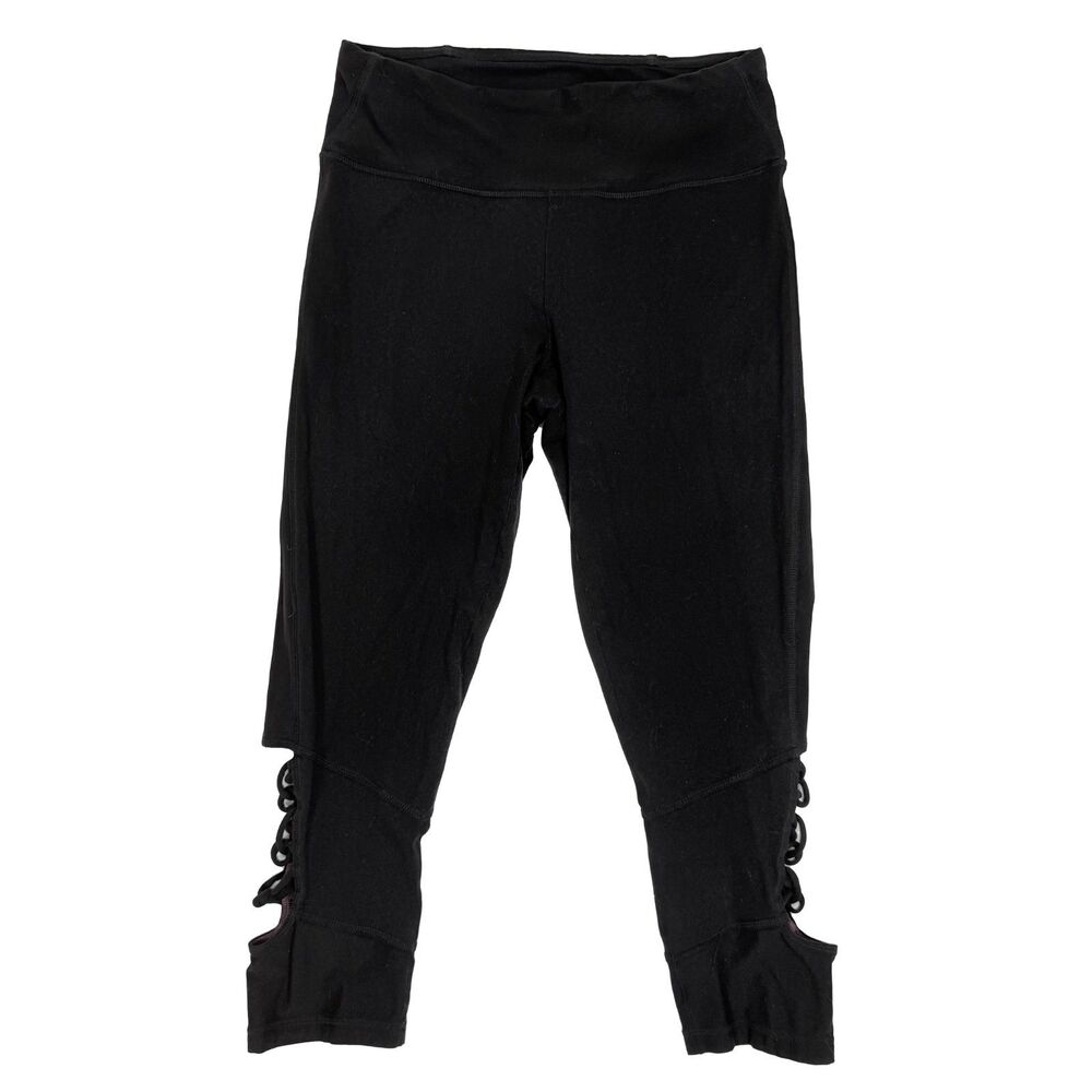 PRANA Lace Up Cutout Legging Capri 22” Size M Black High Rise Yoga Gym EUC B58